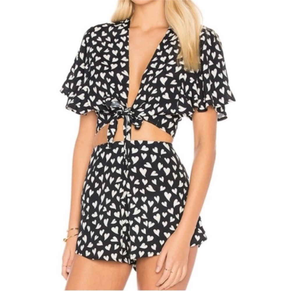 Beach Riot Black and White Heart Print Romper